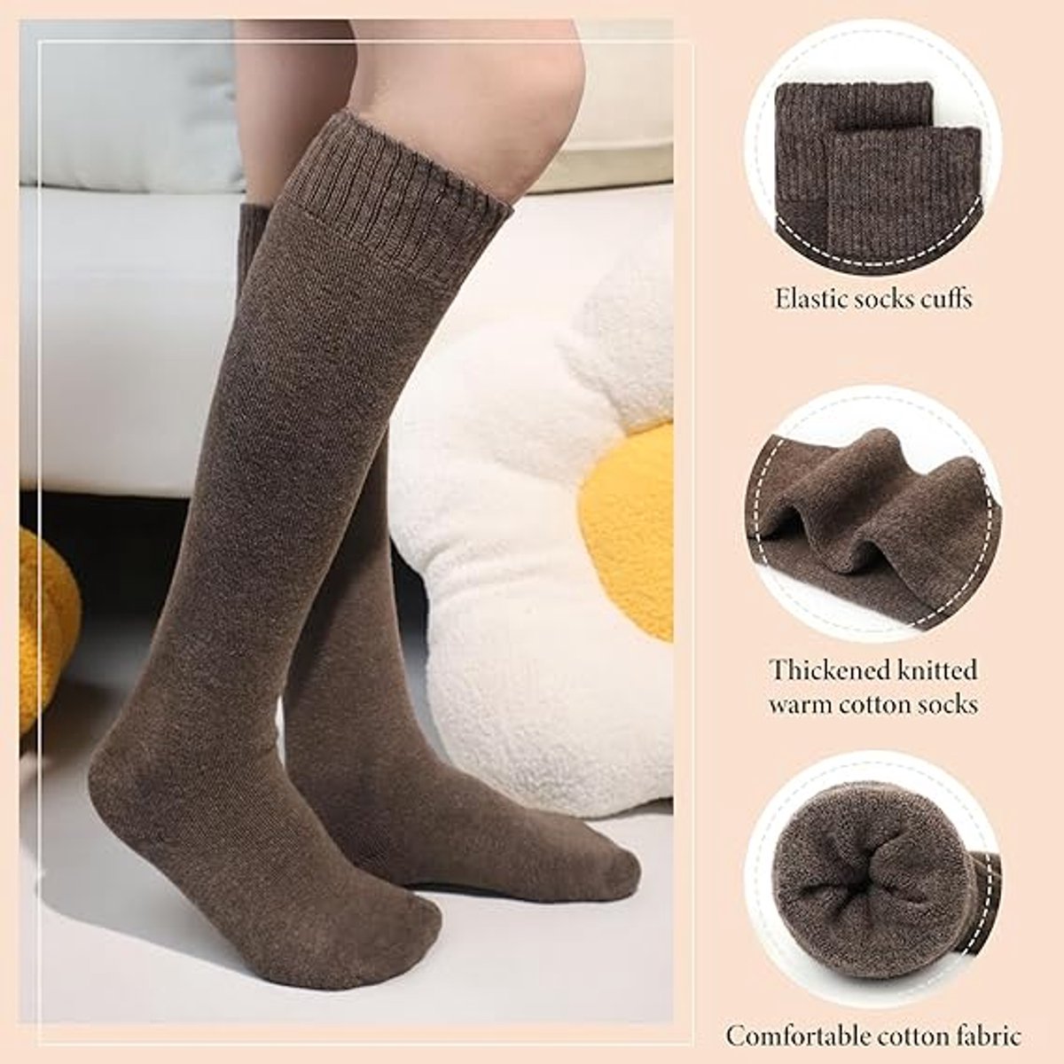 Pairs Women's Cotton Knee Socks - Moisture-Wicking - Winter Knee Socks Warm Long Boots - Seamless - Warm Knee Socks - Women's Warm Socks - Comfortable — image 5