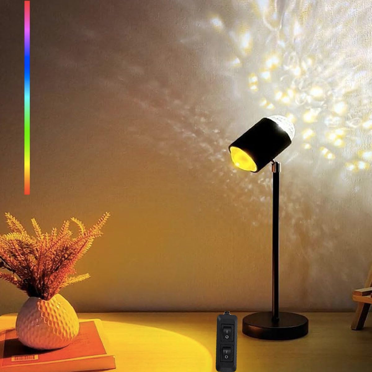 Water Ripple Lamp Sunset Lamp 2-in-1 3D Projector LED Light Sunset Ocean Light Project USB Powered Night Light 360° Rotation Button Control for — image 3