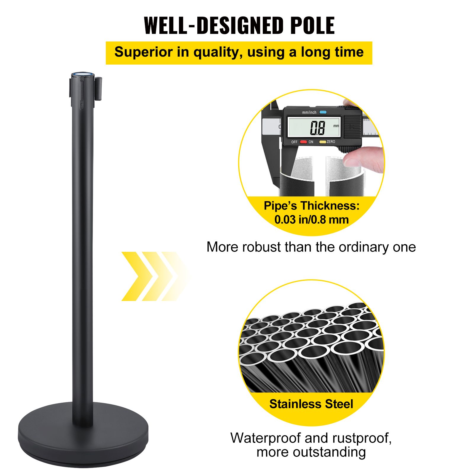Crowd Control Stanchion, Set of 6 Pieces Stanchion Set, Stanchion Set with 6.6 ft/2 m Red Retractable Belt, Crowd Control Barrier with Rubber Base โ image 3