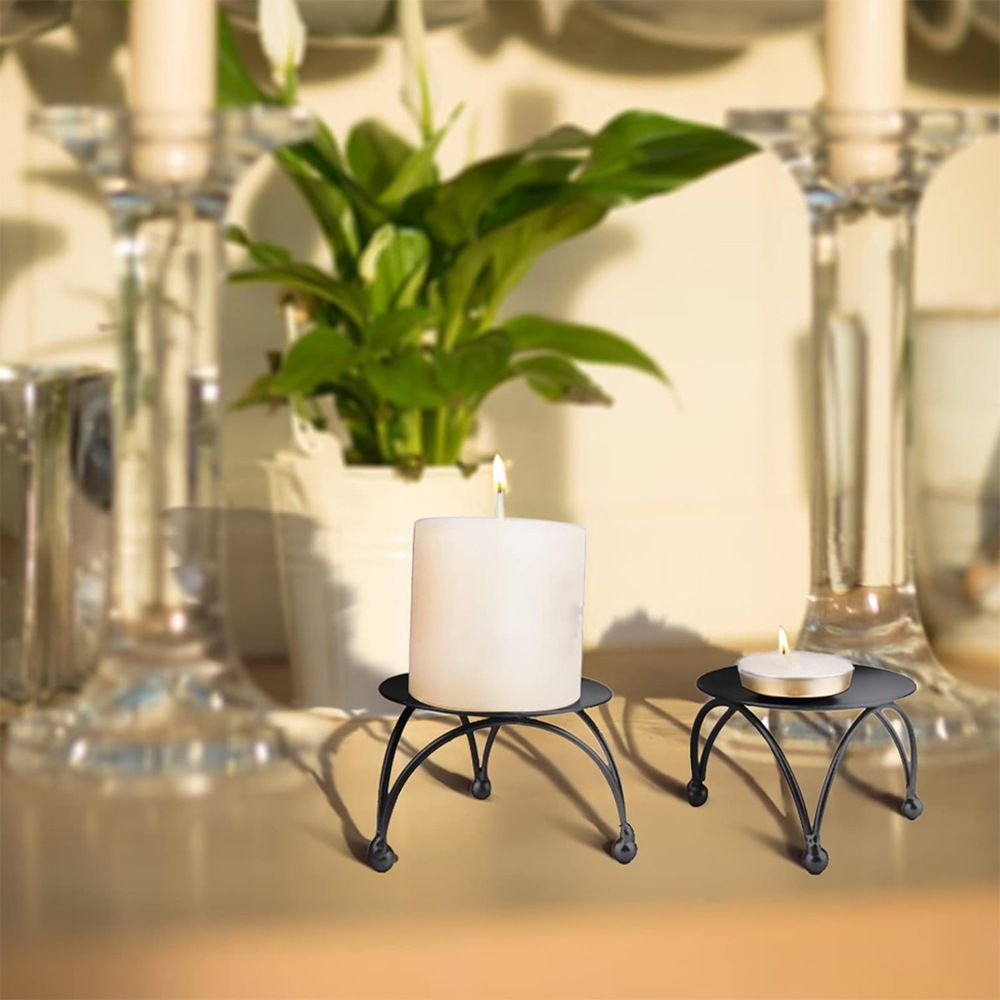 Black Candle Holder, Set of 3 Iron Pillar Candle Plate Small-Decorative Decorative Small Candle Stick Holder Fit — image 4