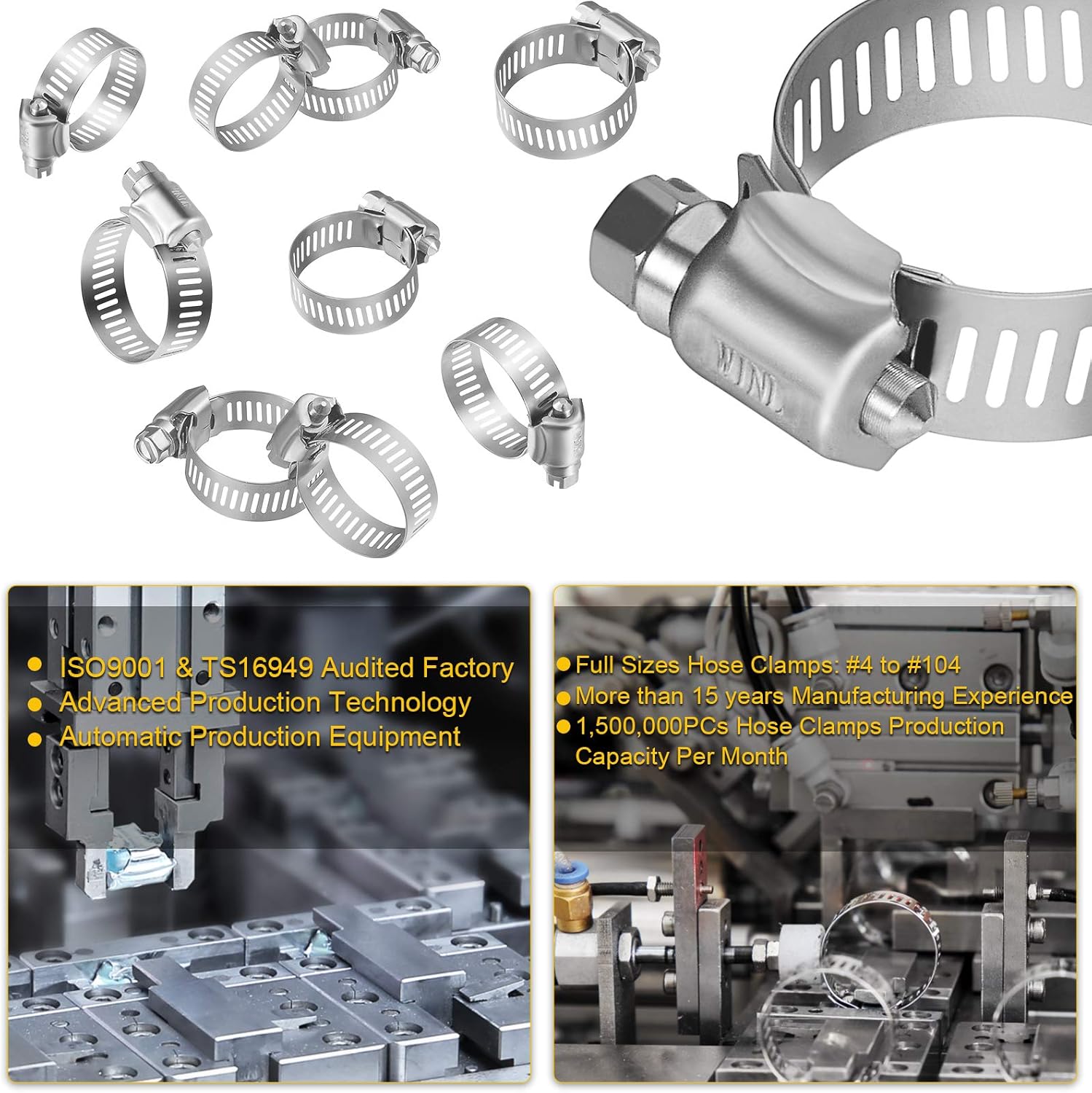 Stainless Steel Hose Clamps - 16 Pack Worm Gear Drive Hose Clamps SAE 16 Clamping Range 3/4 Inch to 1-1/2 Inch (19mm-38mm) for Automotive Plumbing, 3/4'', 1'' — image 5