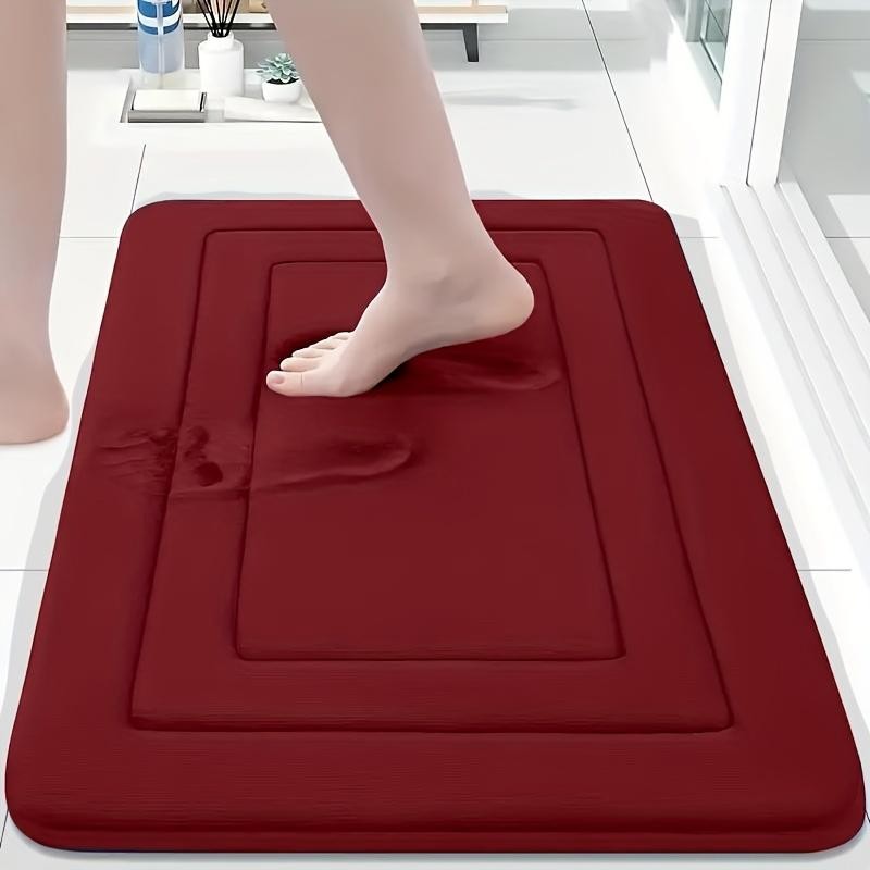 RED Geometric Pattern, Soft Lightweight Skin-Friendly, Bathroom Accessory, Toilet Anti-Slip Mat, Bathroom Mat, Machine Washable, Suitable for Shower Room
