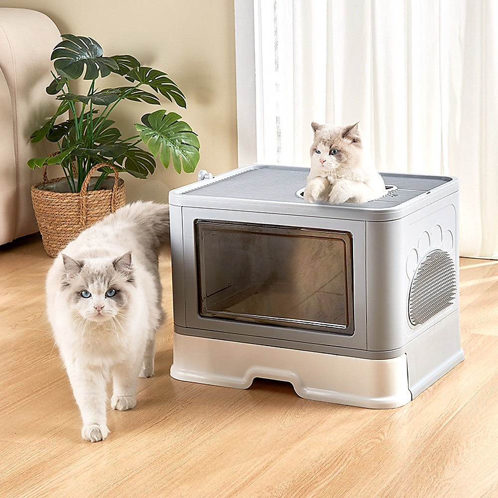 Jumbo Hooded Cat Litter Box Tray Pet Kitty Toilet for Large Cats w Hair Grooming โ image 3
