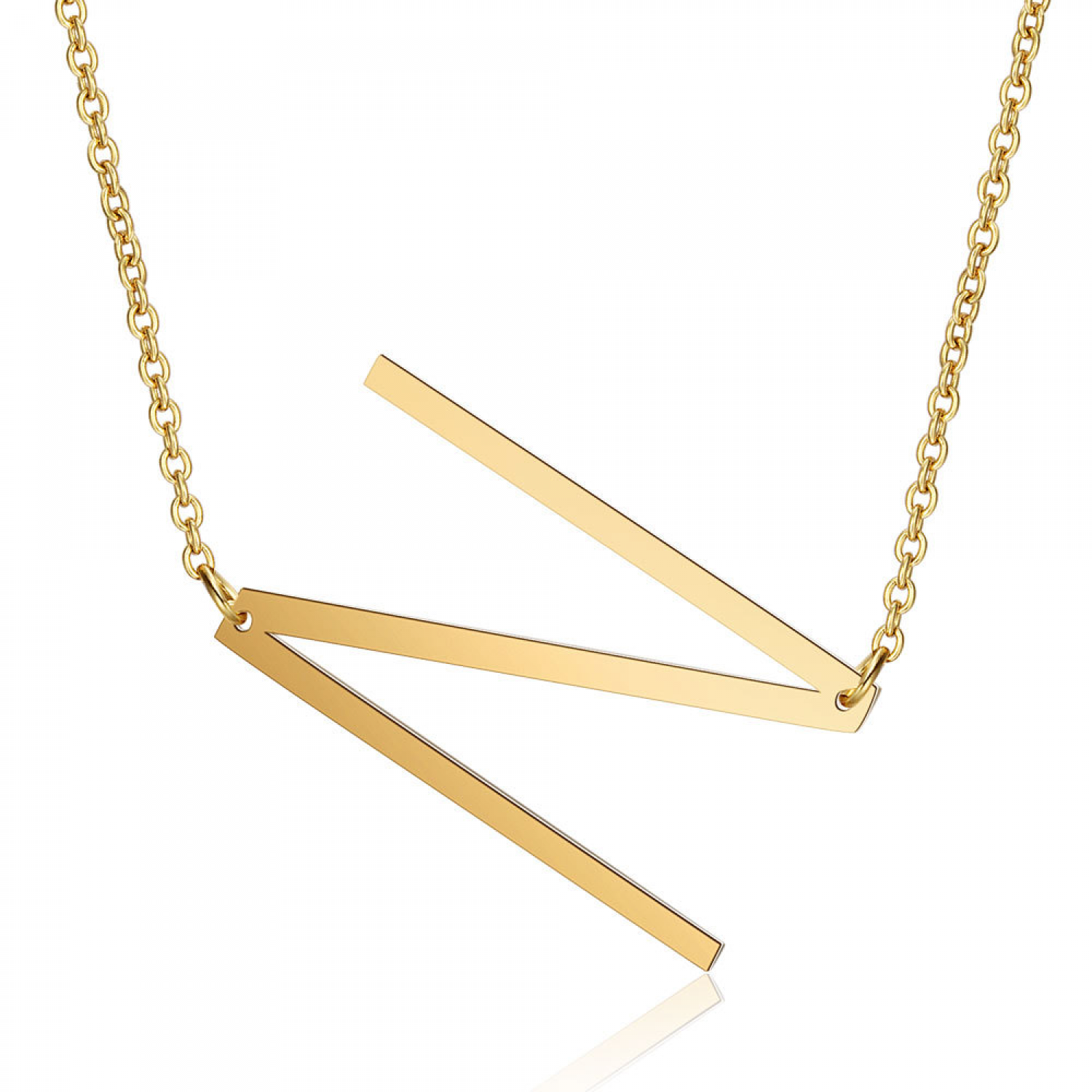 Sideways Block Initial Letter Pendant Necklace for Women