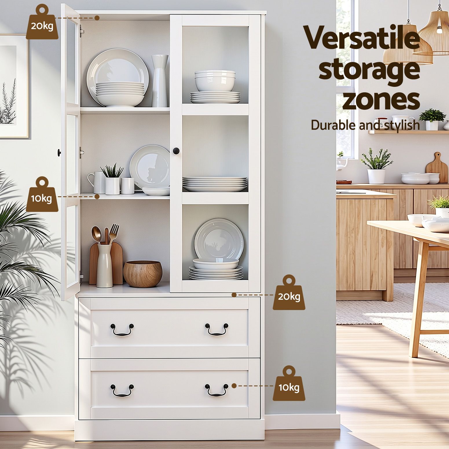 Artiss Buffet Sideboard 180cm Hutch Storage Cabinet Kitchen Drawer Door White — image 5