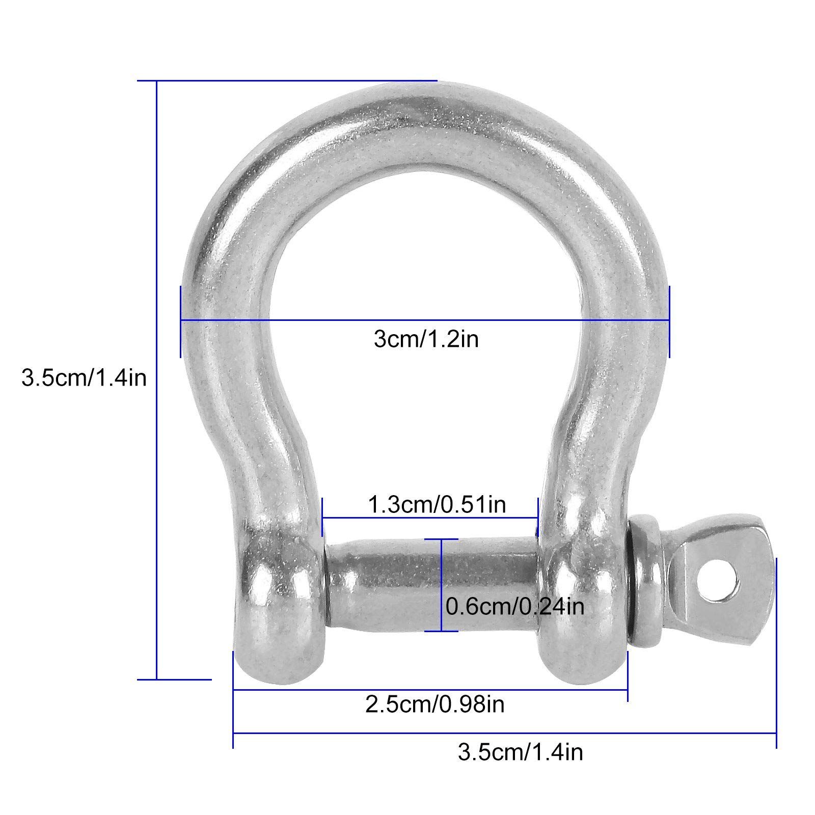 20 PCS Stainless Steel M6 Screw Shackle 1/4 Inch Chain Shackle Bow Shackle Clevis Heavy Duty Screw Pin Shackle for Anchor — image 4