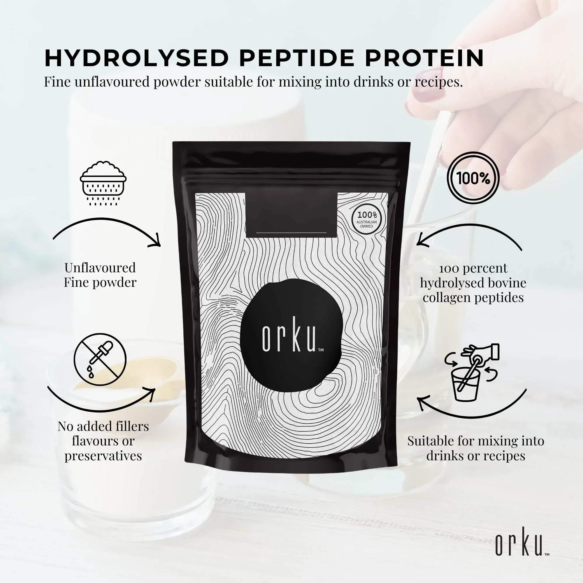 Orku 100g Bovine Collagen Peptides Powder Hydrolysed Protein Unflavoured — image 3