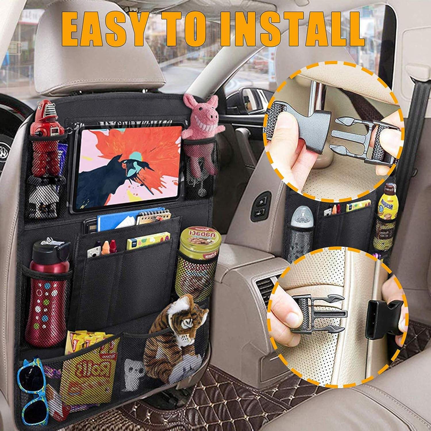 2-PACK Universal car back seat mobile/tablet multiple holders Black — image 5