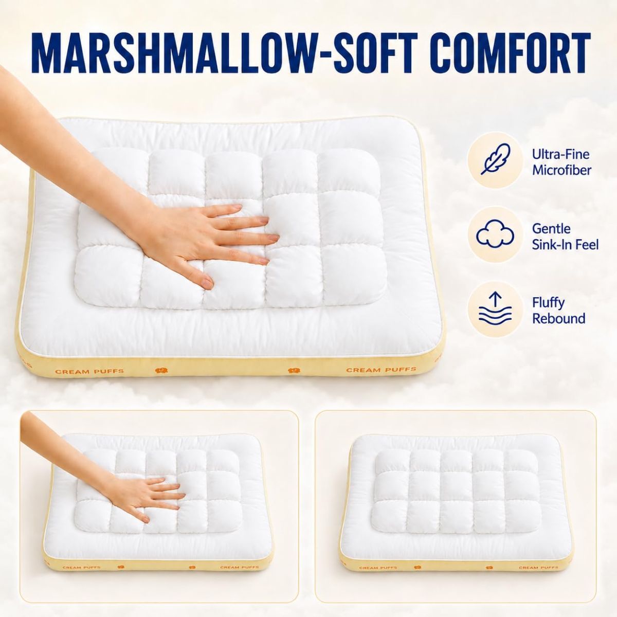 Cooling Marshmallow Puff Pillow, Quilted Cool-Touch Bed Pillow for Adults, Cloud-Like Fluffy Sleep Pillow with Neck Support for Side Back Sleepers - White โ image 4