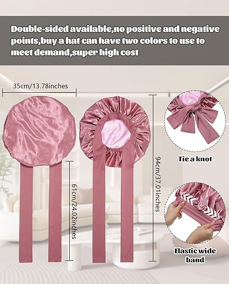 Luxury Double-Sided Satin Bonnet with Elastic Band(Leather red + pink lining) โ image 2