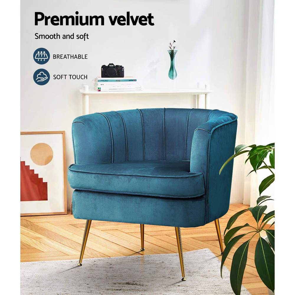 Artiss Armchair Velvet Blue Norvia — image 4