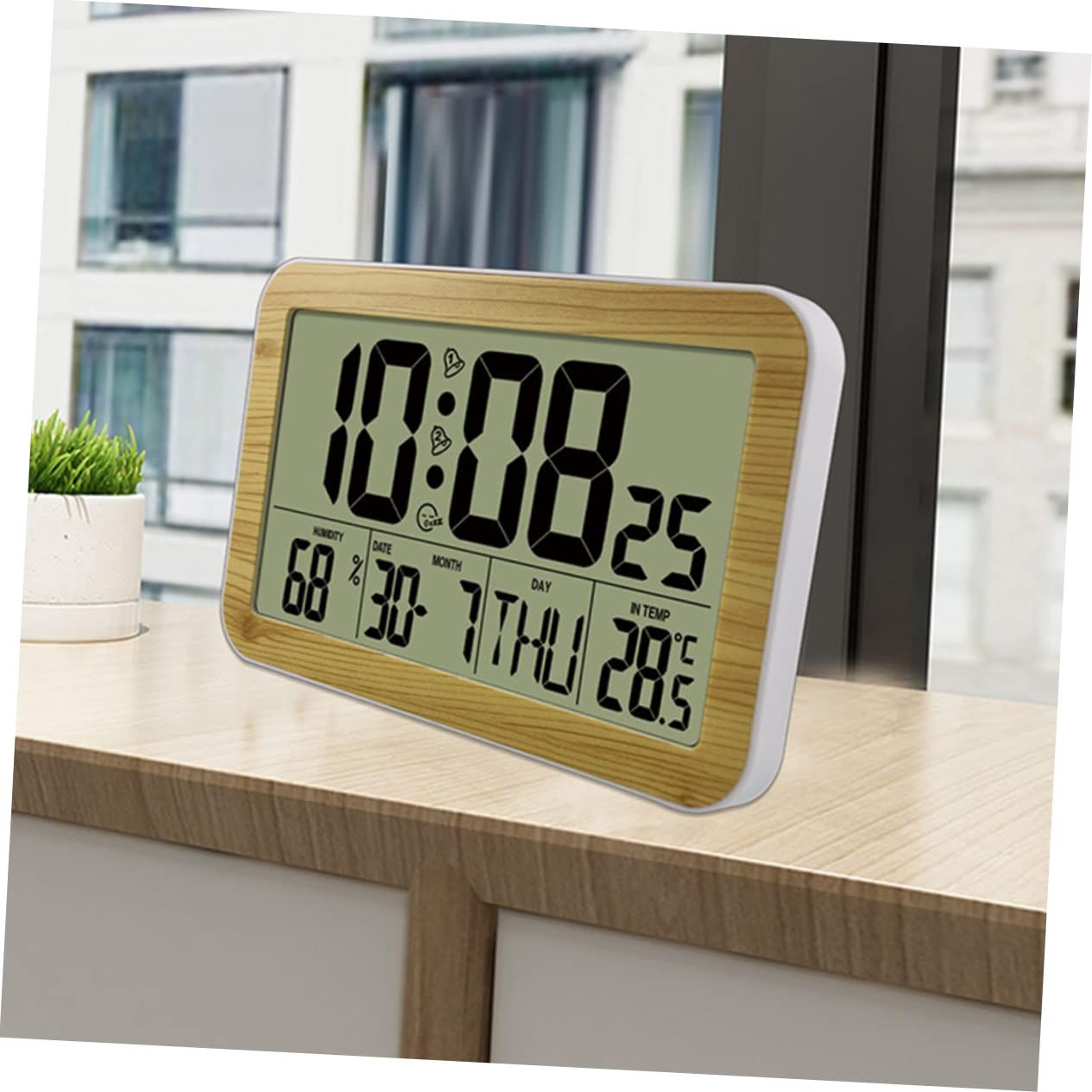 1pc Wood Grain Digital Wall Clock Desk Clock with Temperature and Date Wooden Digital Alarm Clock Digital Calendar Alarm Clock β image 4