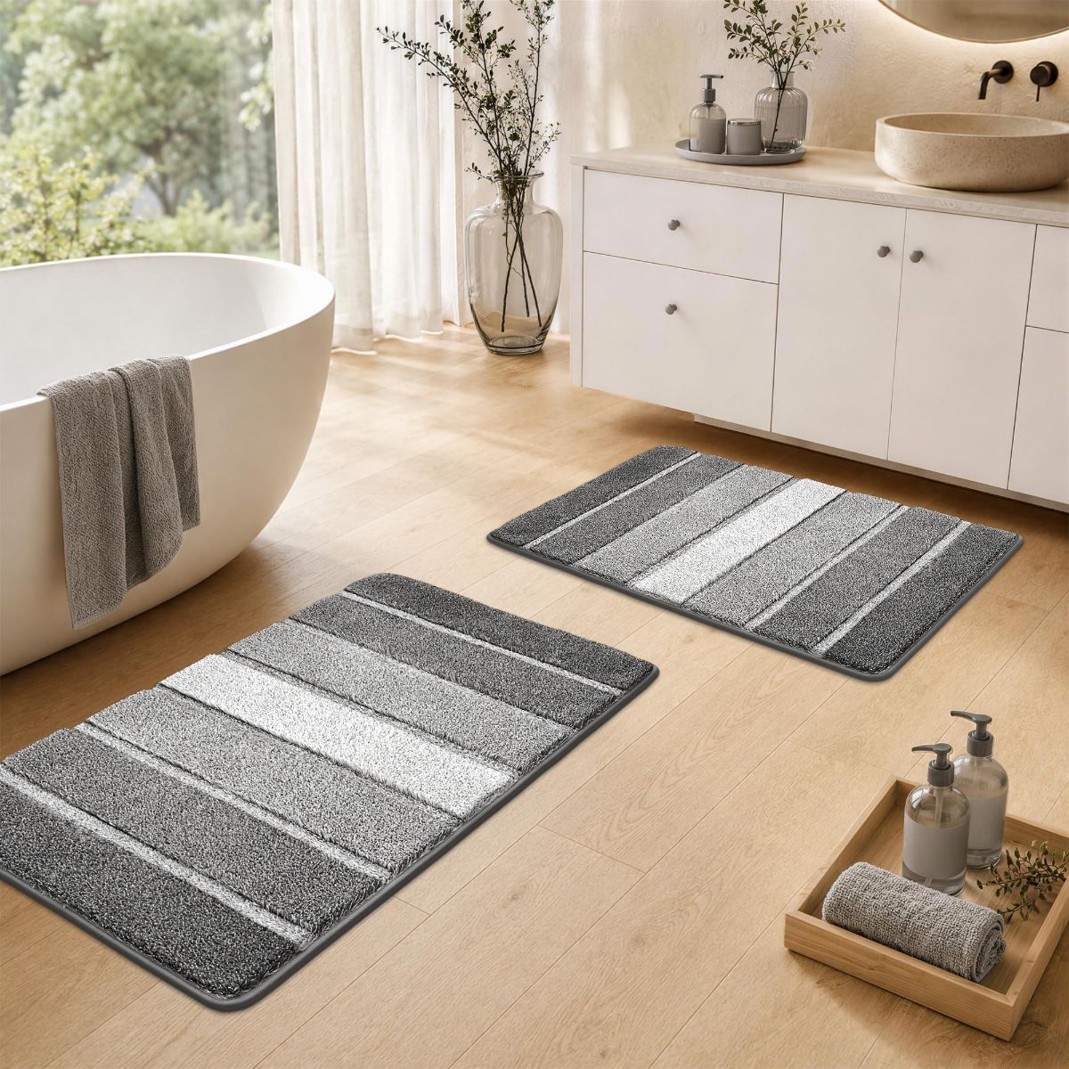 Bathroom Rugs, Ultra Soft Absorbent Bath Mat, Beige | Non-Slip TPR Backing Stays in Place, Machine Washable Bath Rugs Shaggy Rug for Bathroom Floor — image 6