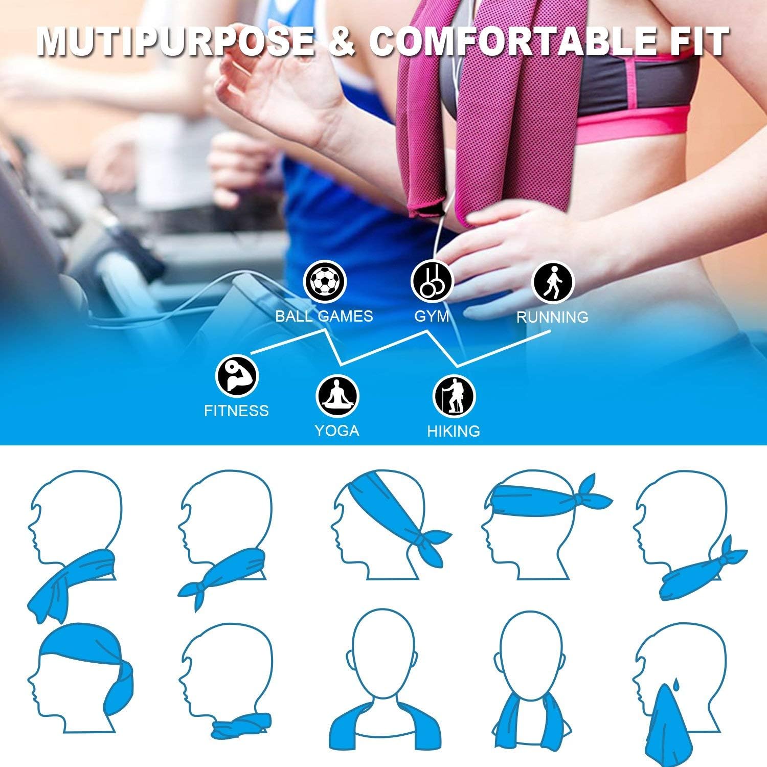 4 Pack Cooling Neck Sports Towels 100x30cm Microfiber Super Absorbent Sweat Wicking for Gym Fitness Workout — image 4