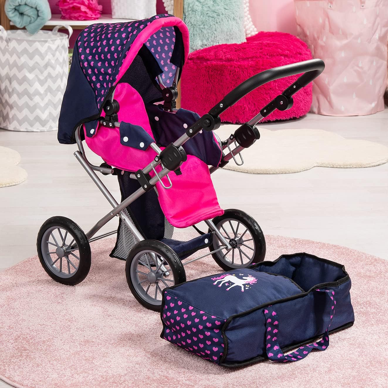 Baby Doll City Star Pram in Polka Dots, Blue and Pink โ image 4