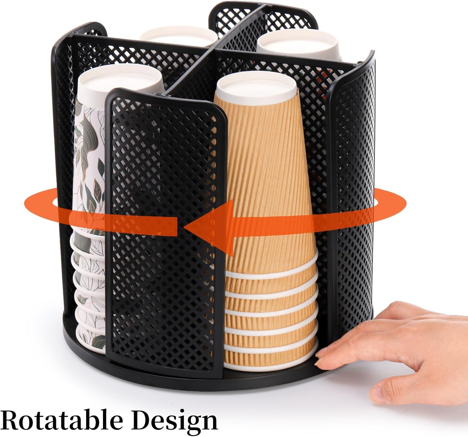 2 Pack Coffee Cup Dispenser, Rotatable 4 Compartment and Lid Holder, Plastic Paper Storage Organizer for Office Restaurant Breakroom Station Bar Buffet Kitchen โ image 5