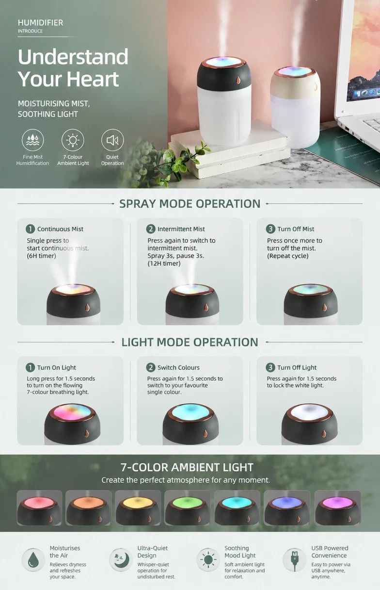 2 Pack Colour Light Humidifier 330ML Grey, Car Xmas Gift Set — image 2