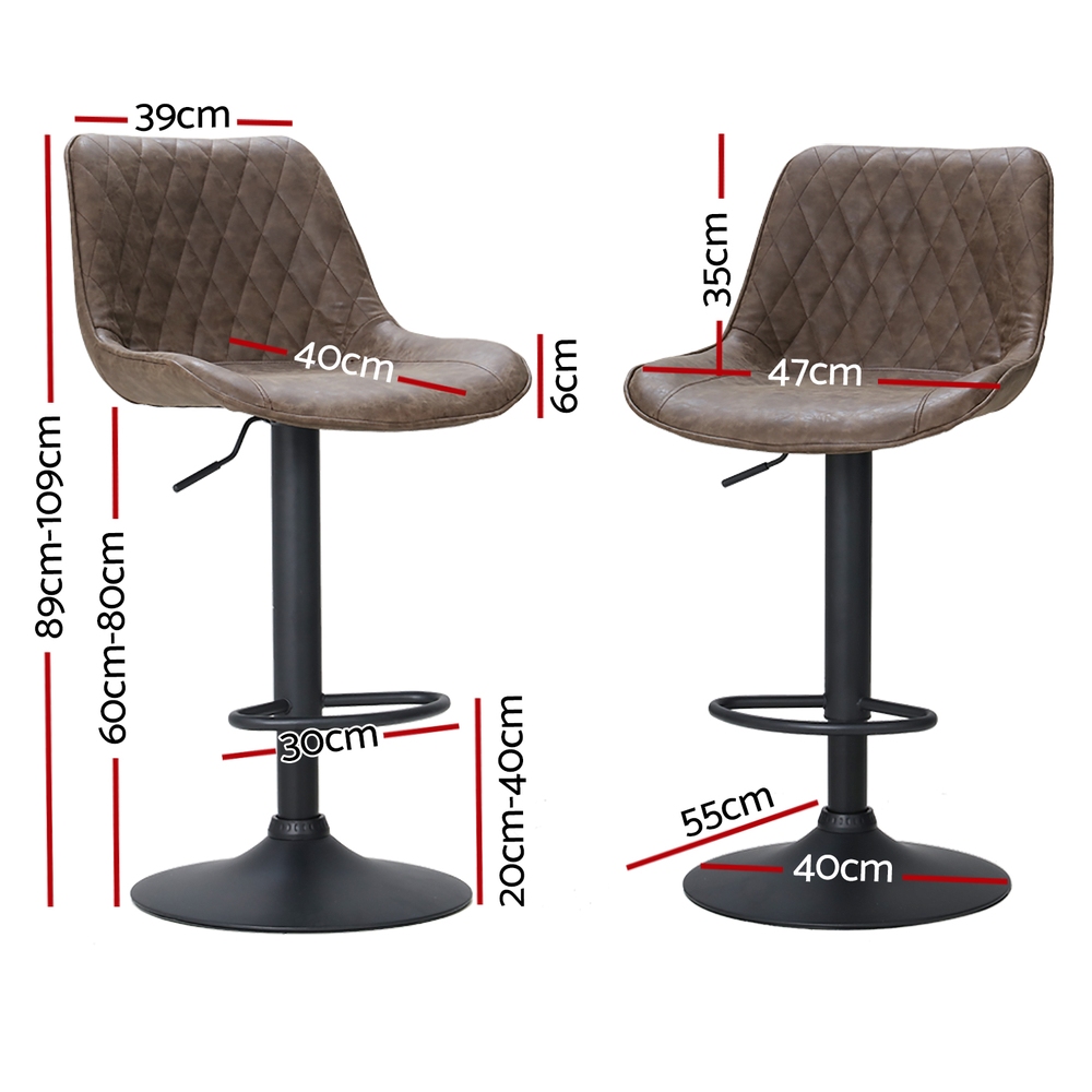 Artiss 4x Bar Stools Gas Lift Vintage Leather Brown โ image 2