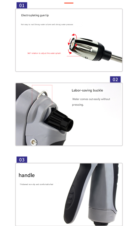 Black and Grey Heavy Duty Long Wand Garden Hose Nozzle - High Pressure Water Spray Gun with Adjustable Patterns for Car Wash, Plants & Cleaning โ image 4