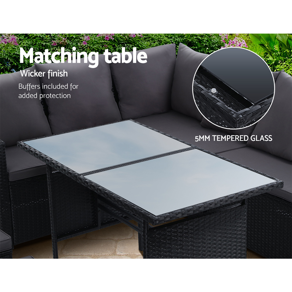 Gardeon Outdoor Furniture Dining Setting Sofa Set Lounge Wicker 9 Seater Black โ image 5