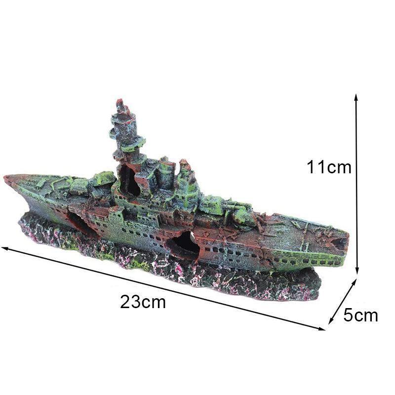 Aquarium Shipwreck Ship Fish Tank Resin Sunken Ship Fishing Hiding Pot Decor — image 3