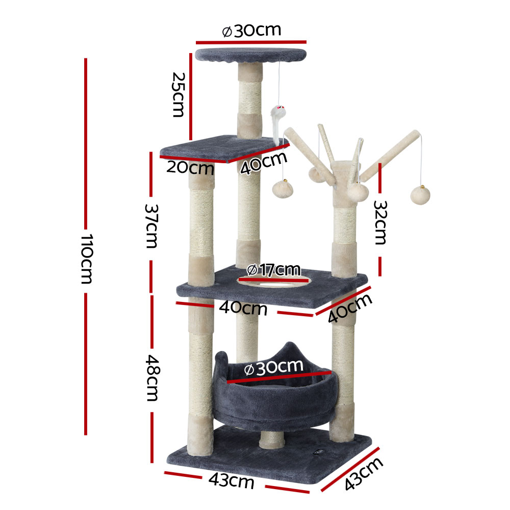 i.Pet Cat Tree 110cm Tower Scratching Post Scratcher Wood Condo House Bed Toys โ image 2