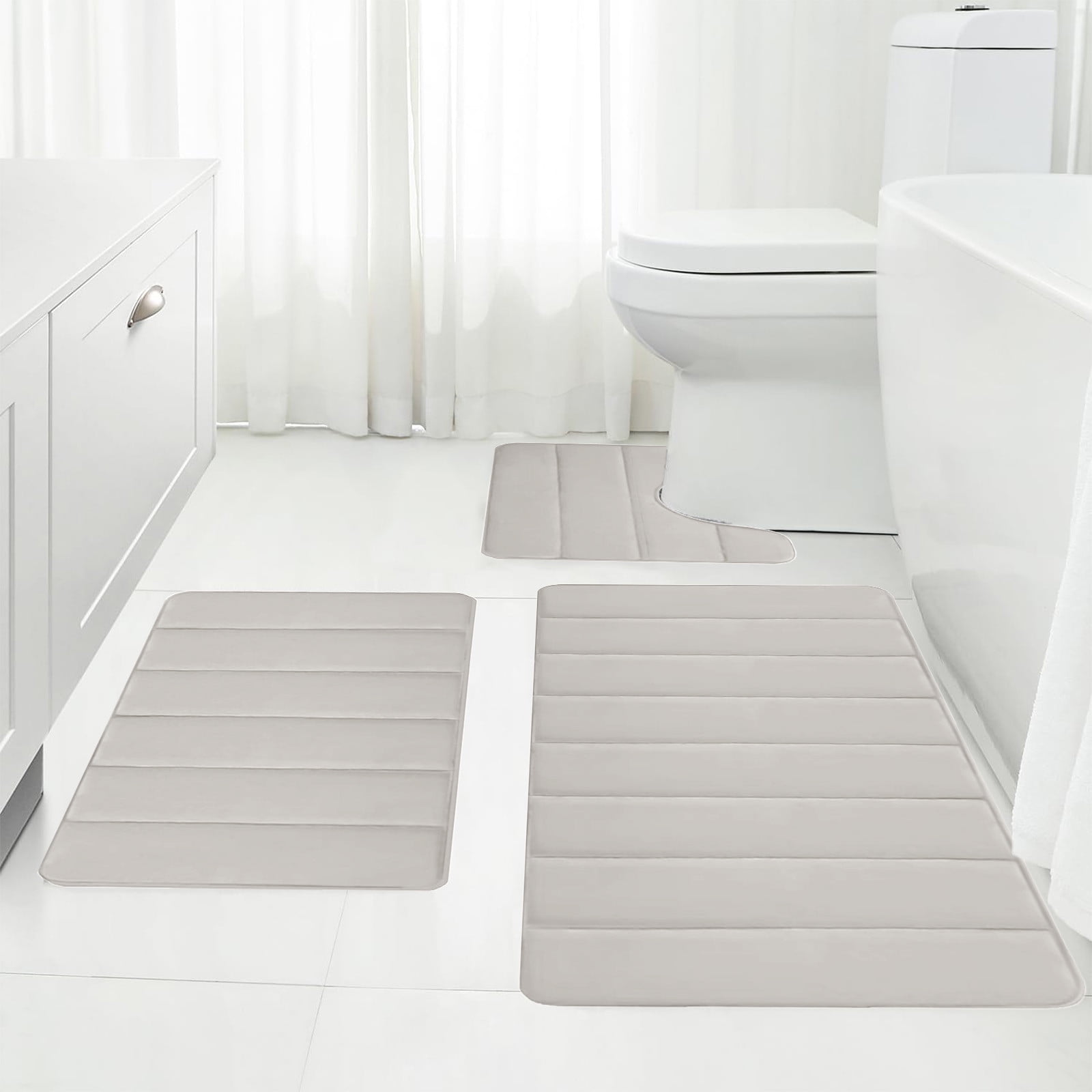 Memory Foam Toilet Rug, Non-Slip Bathroom Rugs, Toilet Rugs U Shaped Washable, Commode Contour Rug, Soft Comfortable Super Water Absorption #3_Beige — image 6