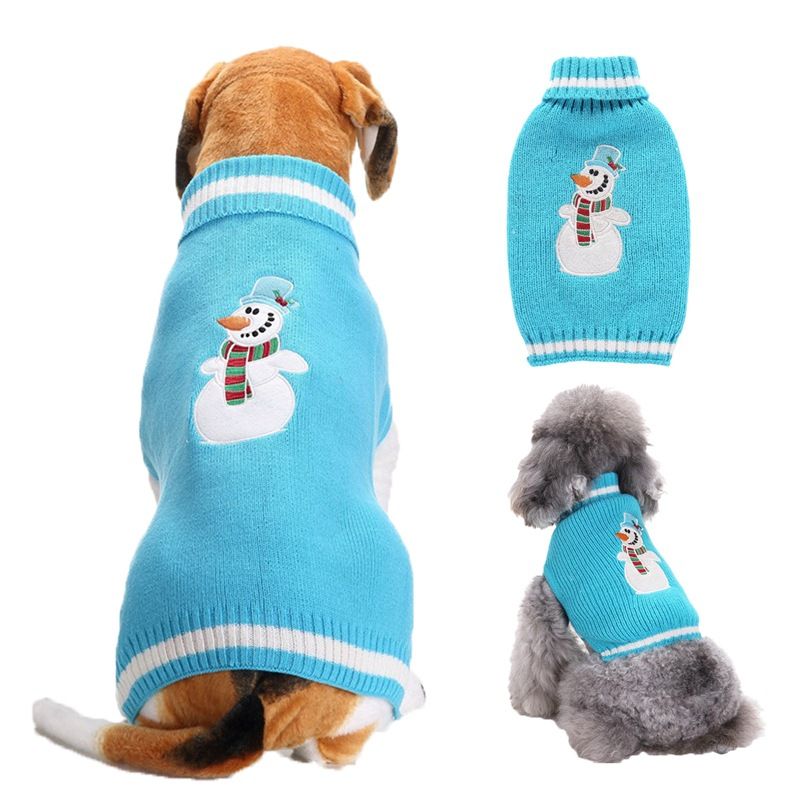 Dog Sweater Acrylic Knit Christmas Blue Christmas Snowman L Size: L; Neck (cm): 32-38; Bust (cm): 44-50; Back length (cm): 31-35; Recommended pet weight (kg)