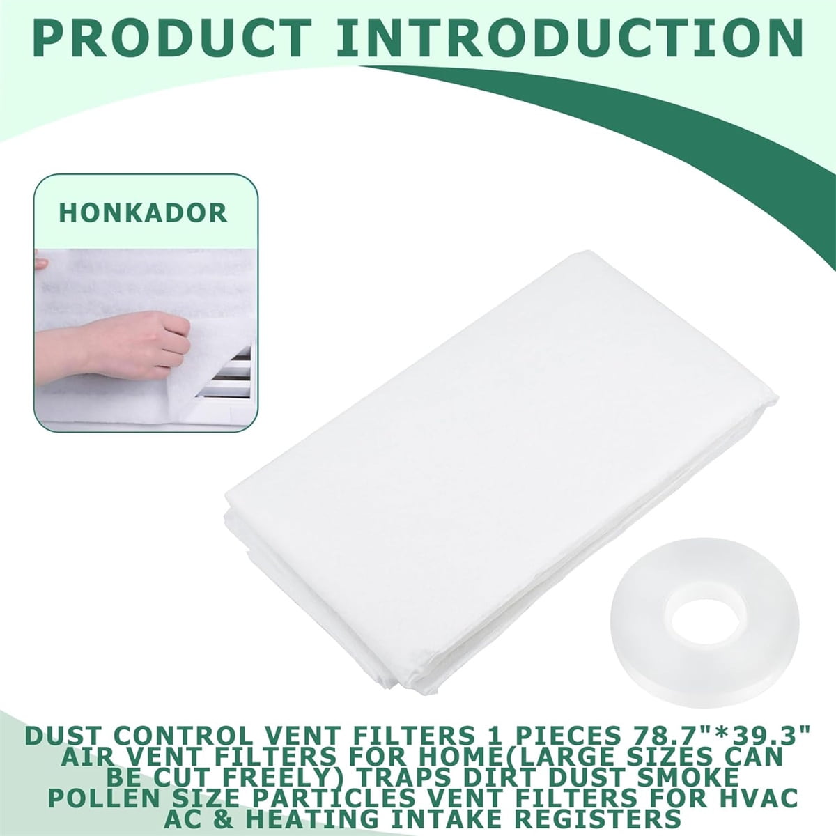 Air Vent Filter Kit Customizable Vent Filter Cotton78 × 39" Electrostatic Filter Media with 118" Adhesive Tape for Air Conditioner for Purify the Stops Dust — image 2