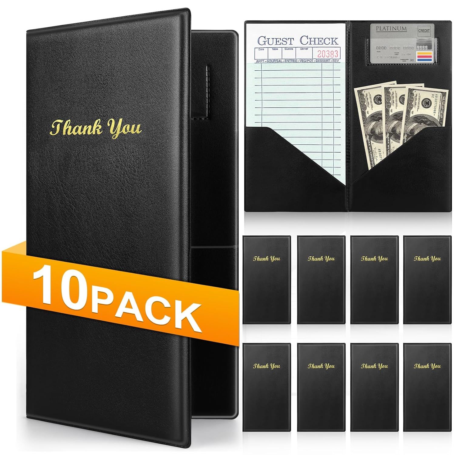 Professional Check Presenters for Restaurants - Black Server Checkbooks with Thank You Imprint for Smooth Payment Transactions, Restaurant Payment Book, and