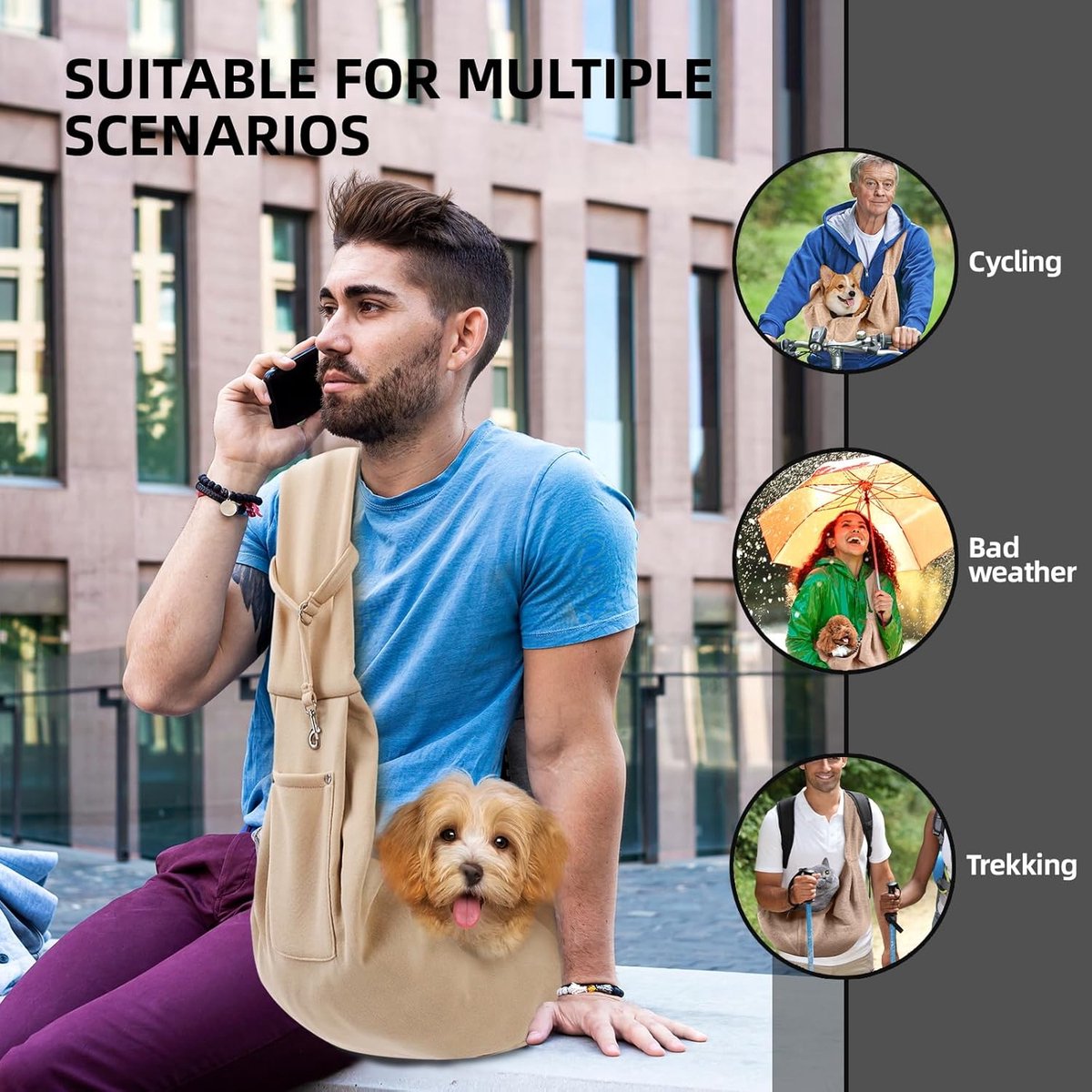 Dog carrier bag - reversible puppy carrier bag - pet bag - cat backpack - dog and cat carrier bag - with storage compartment - shoulder bag - hands-free dog — image 3