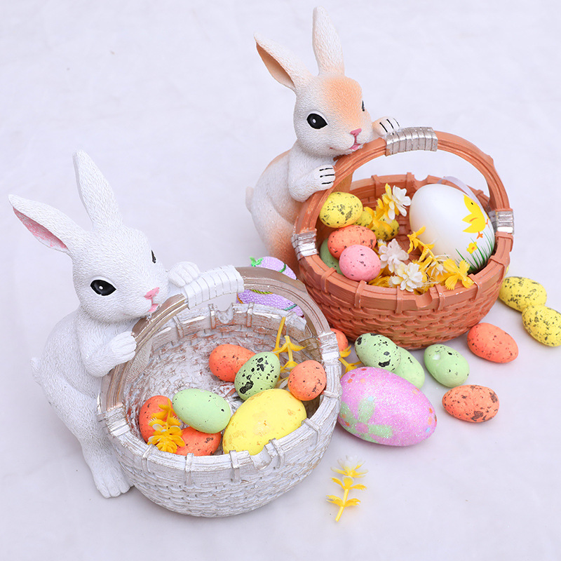 Orange Easter Rabbit Resin Decor with Basket – Festive Home Ornament for Spring and Holiday Display — image 2