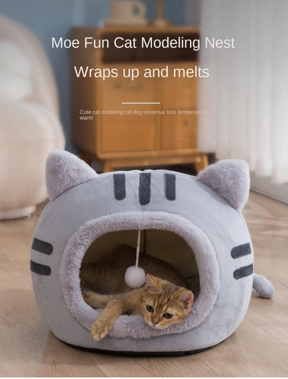 Fluffy Dog Bed Cat Bed Winter Pet House Anti-Slip, Large, Brown — image 5