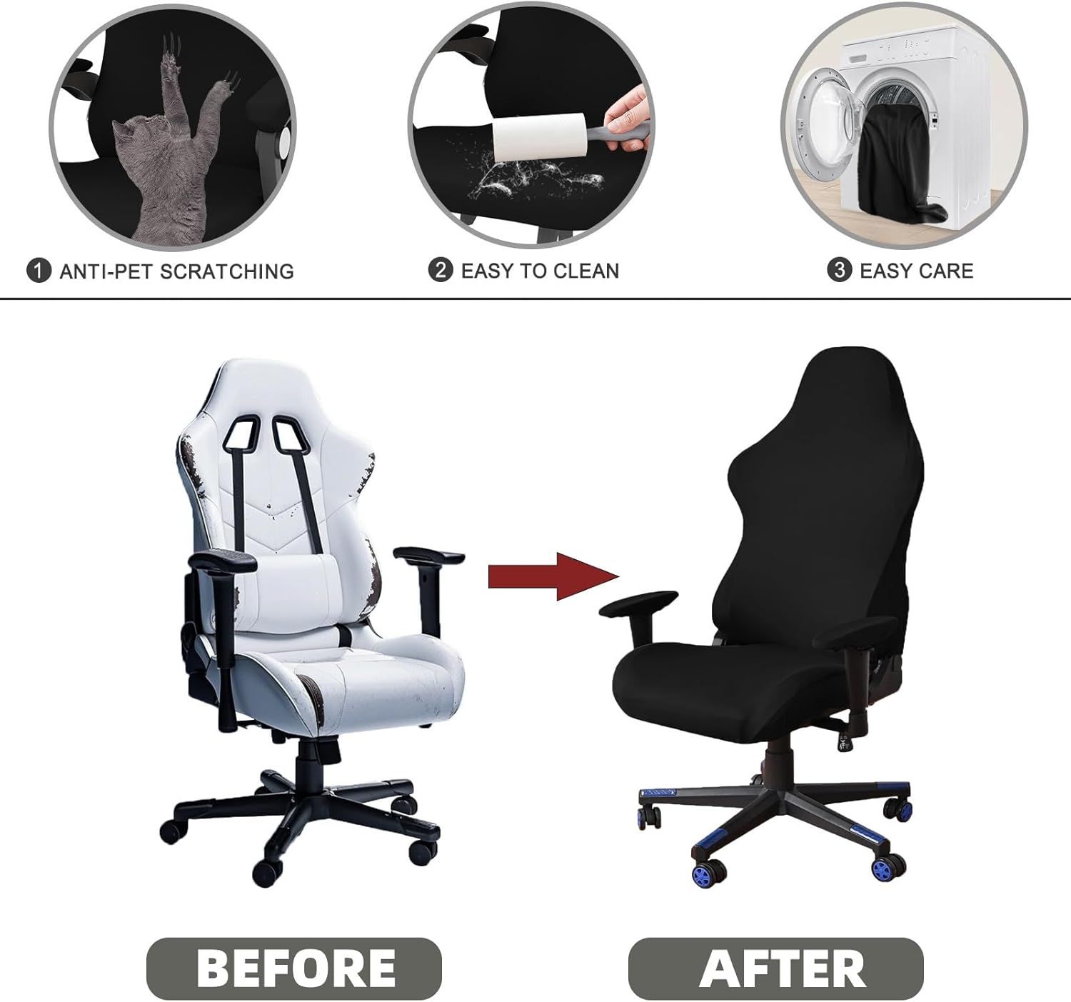 Cloth Stretch Polyester Chair Cover for Reclining Racing Gaming Chair (Only Chair Covers) (Black) — image 4