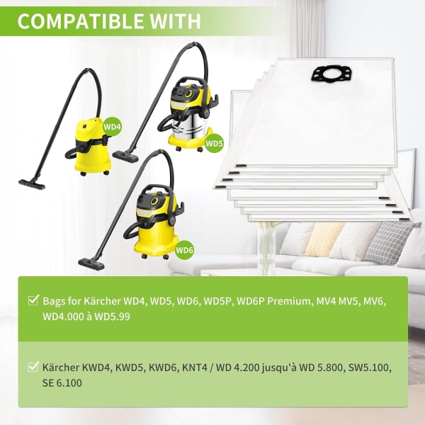 10 vacuum cleaner bags for Kärcher vacuum cleaners, compatible with wd4 wd5 wd6 mv4 mv5 mv6 — image 4