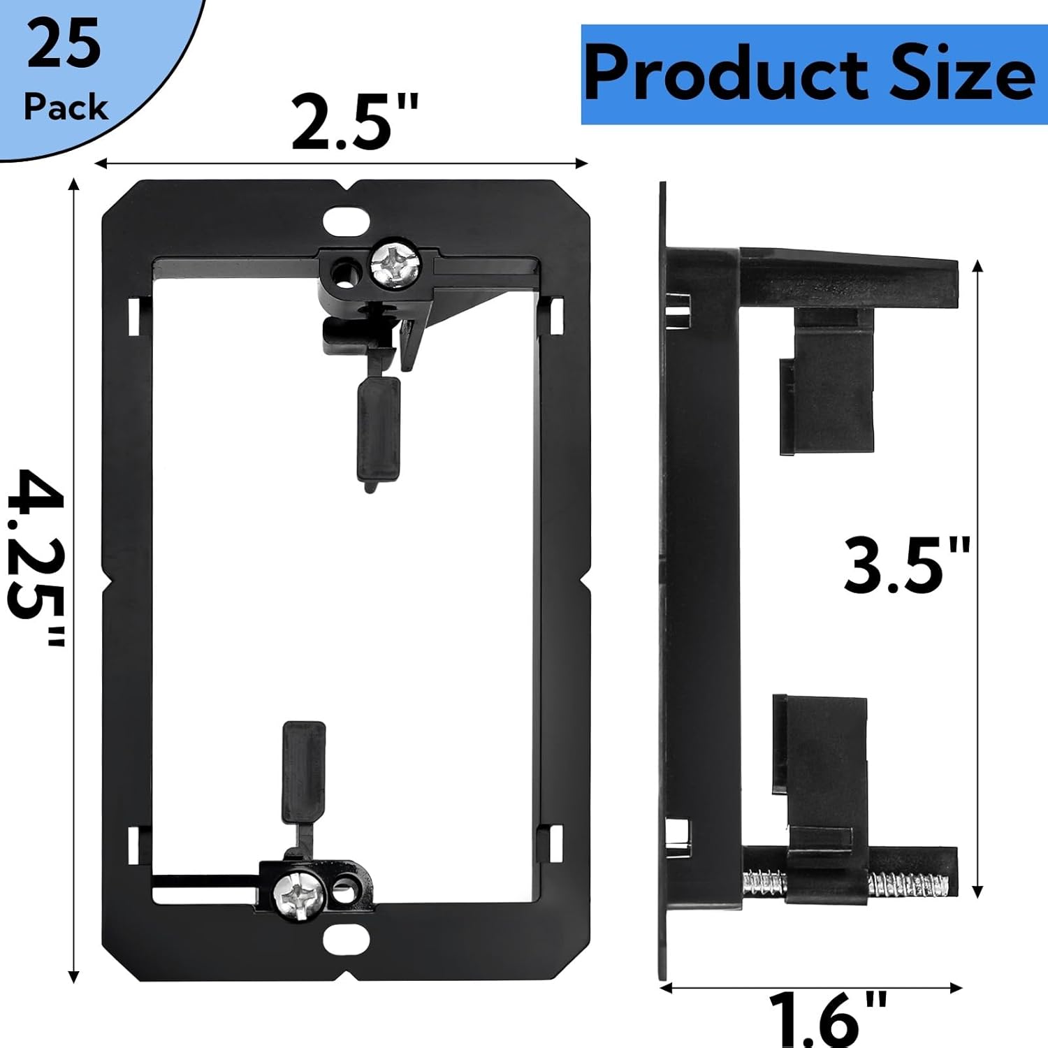 25 Pack Low Voltage Mounting Bracket, 1 Gang Flush Wall Plate, Drywall Cables Pass Through Wallboard, Single Cord Hider for Telephone Wires, Network Cables — image 2