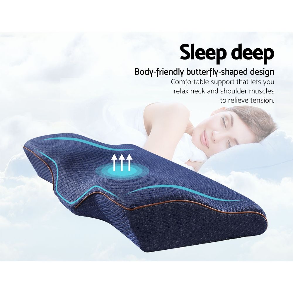 Butterfly Memory Foam Cervical Pillow, Ergonomic Neck Support Pillow, Navy โ image 3