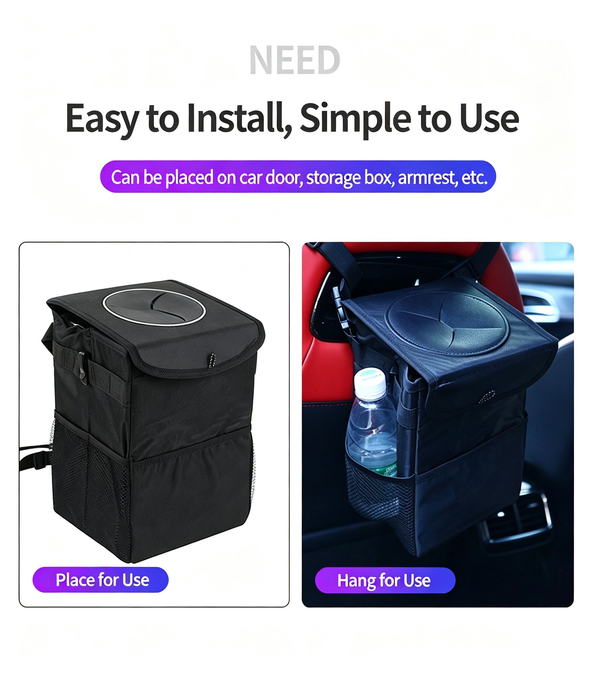 Foldable Waterproof Car Seat Back Organizer Bag,Trumpet — image 3