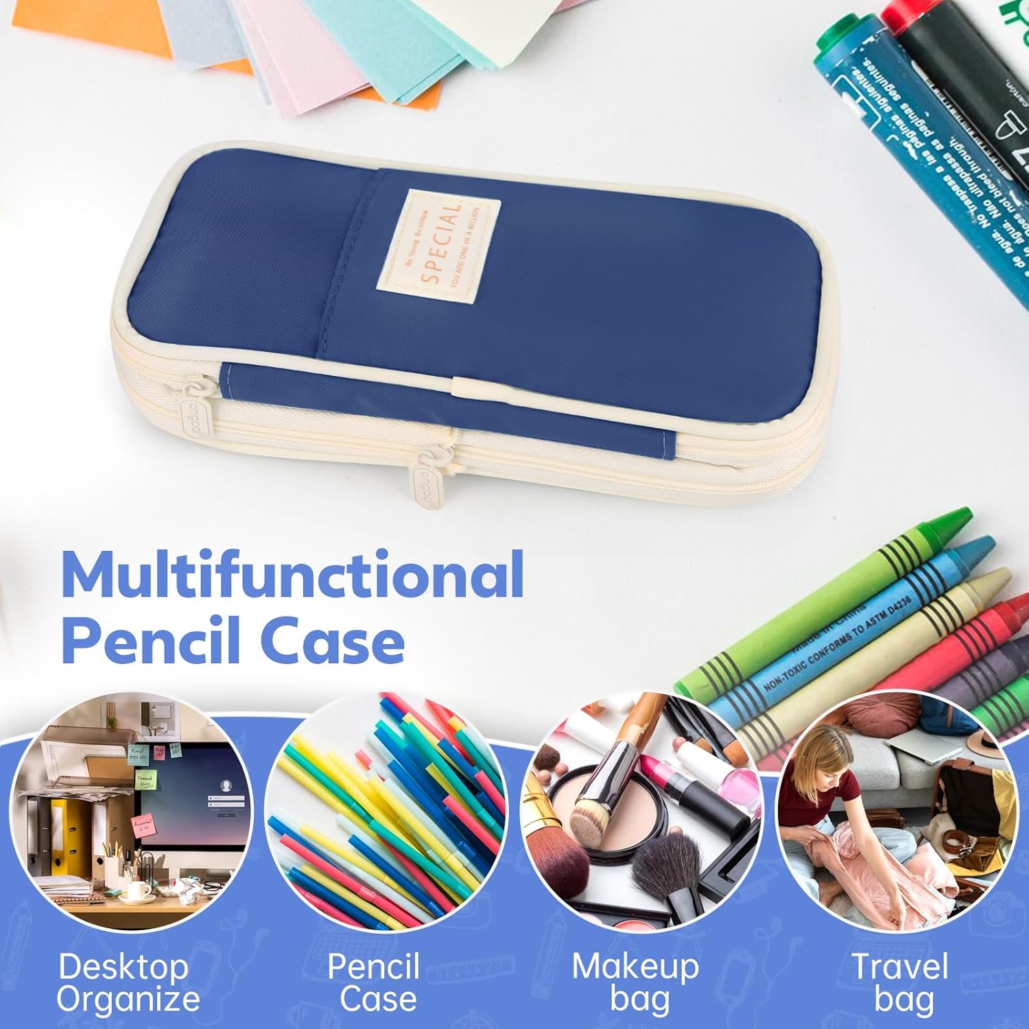 Pencil Case, Large Capacity Aesthetic Pen Cases with Durable Zipper, Big Stationery Pencil Pouch for Women & Men — image 5