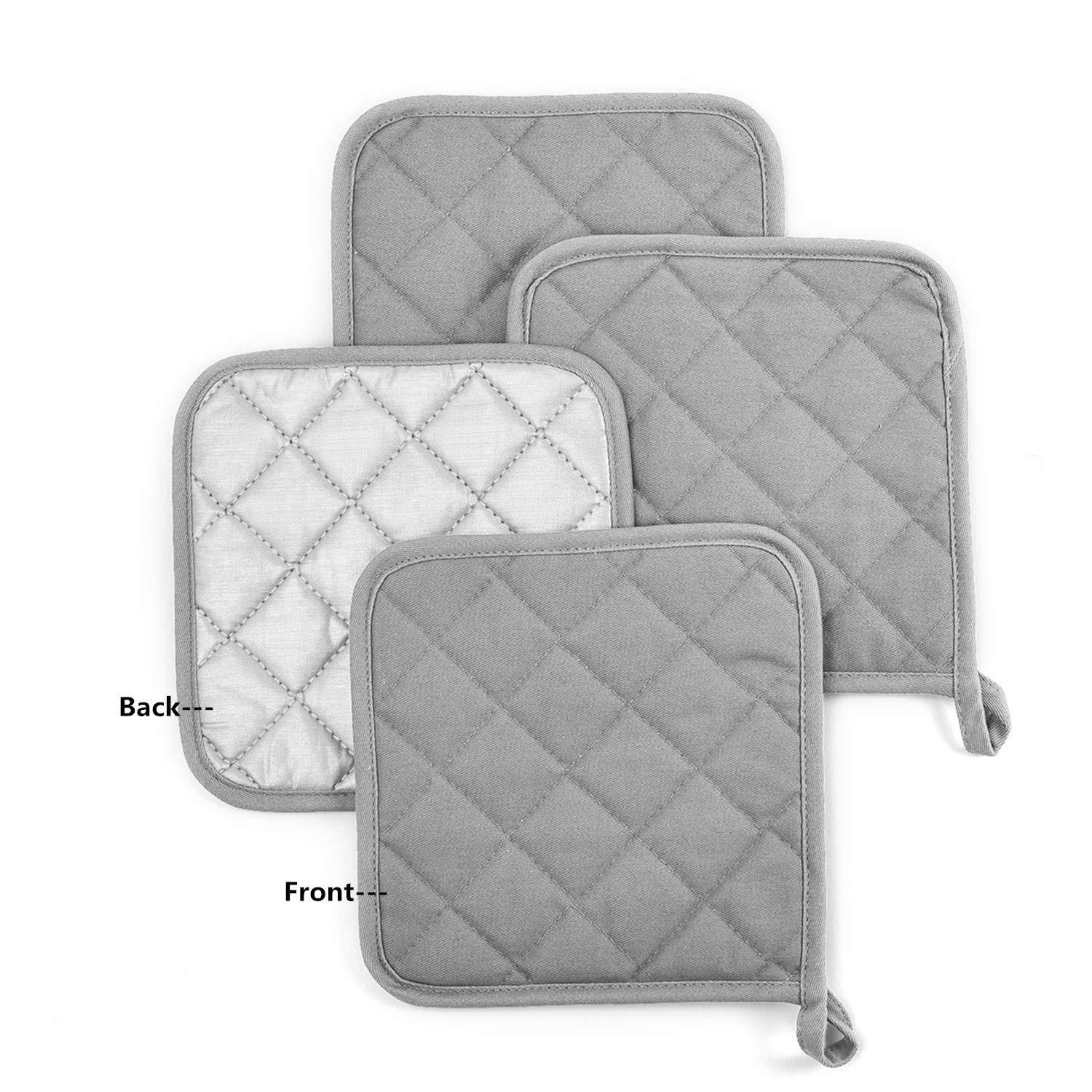 4 Pack Heat Resistant Pot Holders - Green Cotton Silver Coated Quilted Kitchen Heat Pads Non Slip Oven Mats 18x18cm Baking Cooking Microwave Use Durable โ image 5