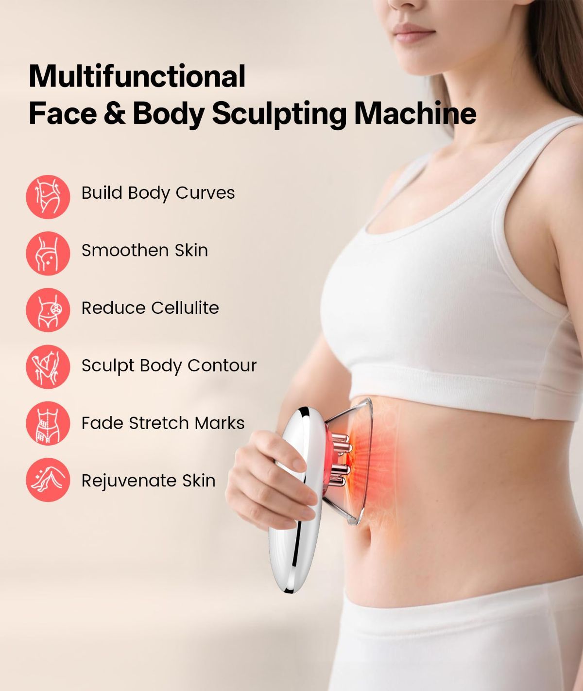 Body Sculpting Machine with Red Light Therapy for Face & Body, Cupping Therapy, Electric Cellulite Massage Tool with 2 Cups, Gift for Women - Black - Size 14cm โ image 2