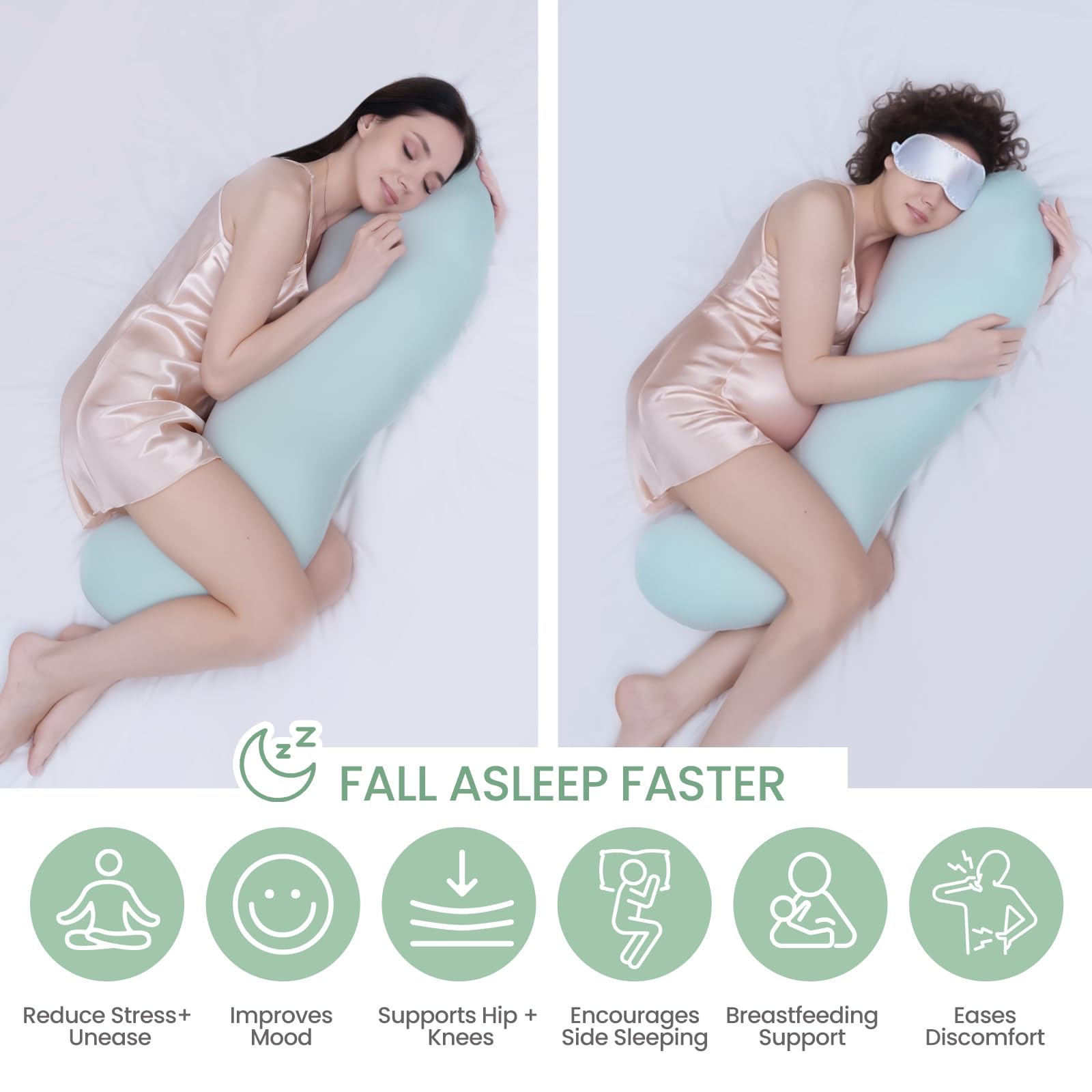 Pea Pod Shape Body Pillow for Adults – Full-Body Support Side Sleeper Pillow, Pregnancy & Back Pain Relief, Soft Hug Pillow with Memory Fiber Filling (Light — image 3