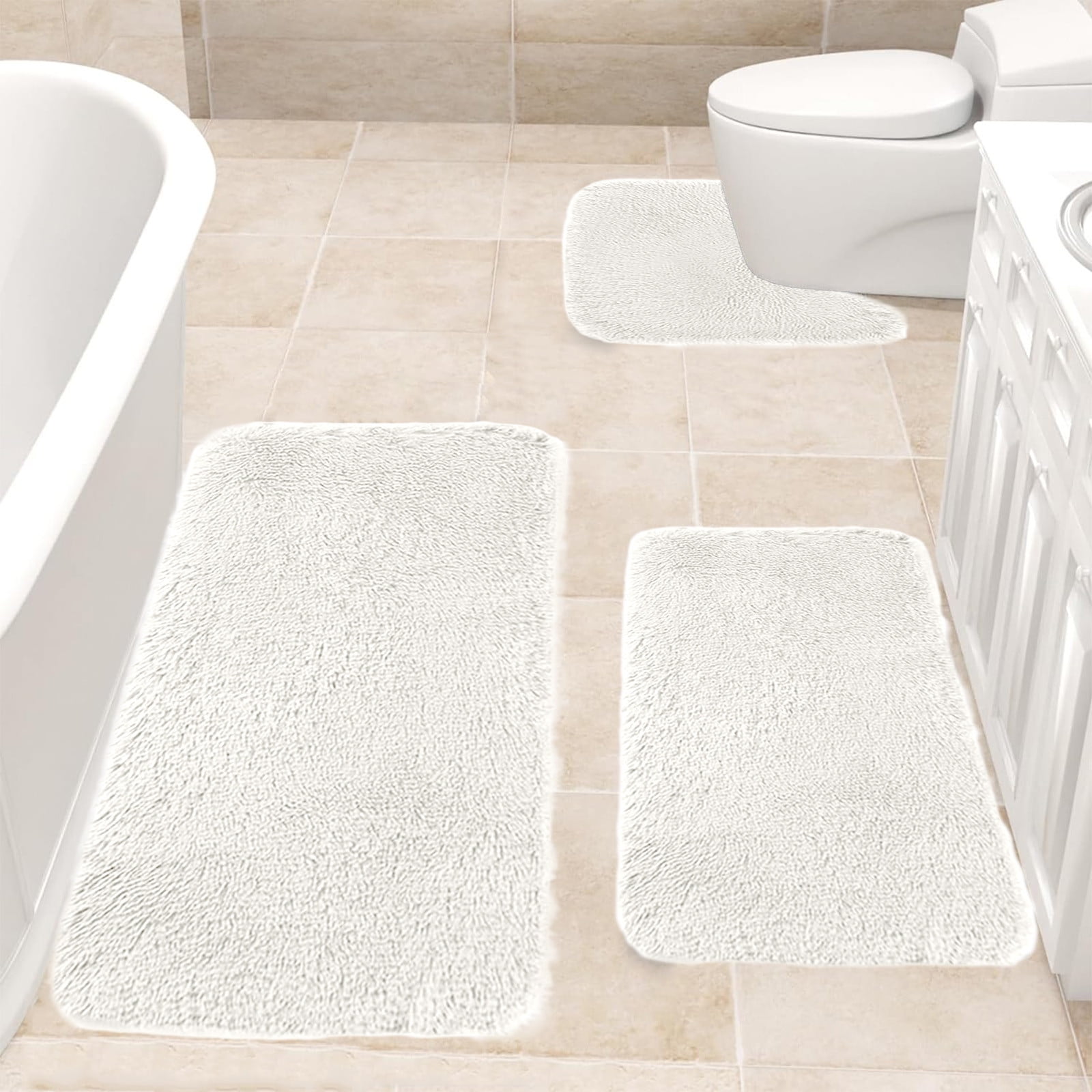 Bathroom Rugs Sets 3 Piece, Bath Rugs for Bathroom Non Slip, Ultra Soft Water Absorbent Microfiber Bath Mat Set, Machine Washable Thick Plush Bath Mats for — image 5