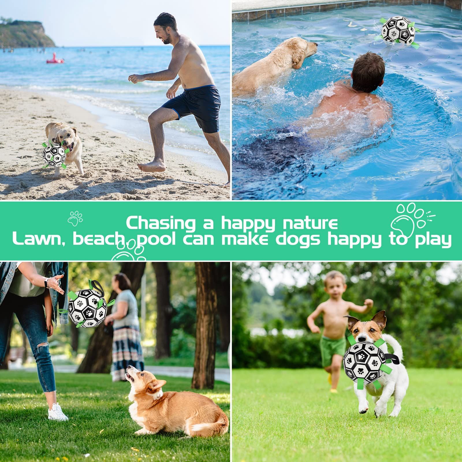 Dog Toys Soccer Ball with Straps, Interactive Dog Toys for Tug of War, Puppy Birthday Gifts, Dog Water Toy, Dog Tug (7.4 inch) — image 2