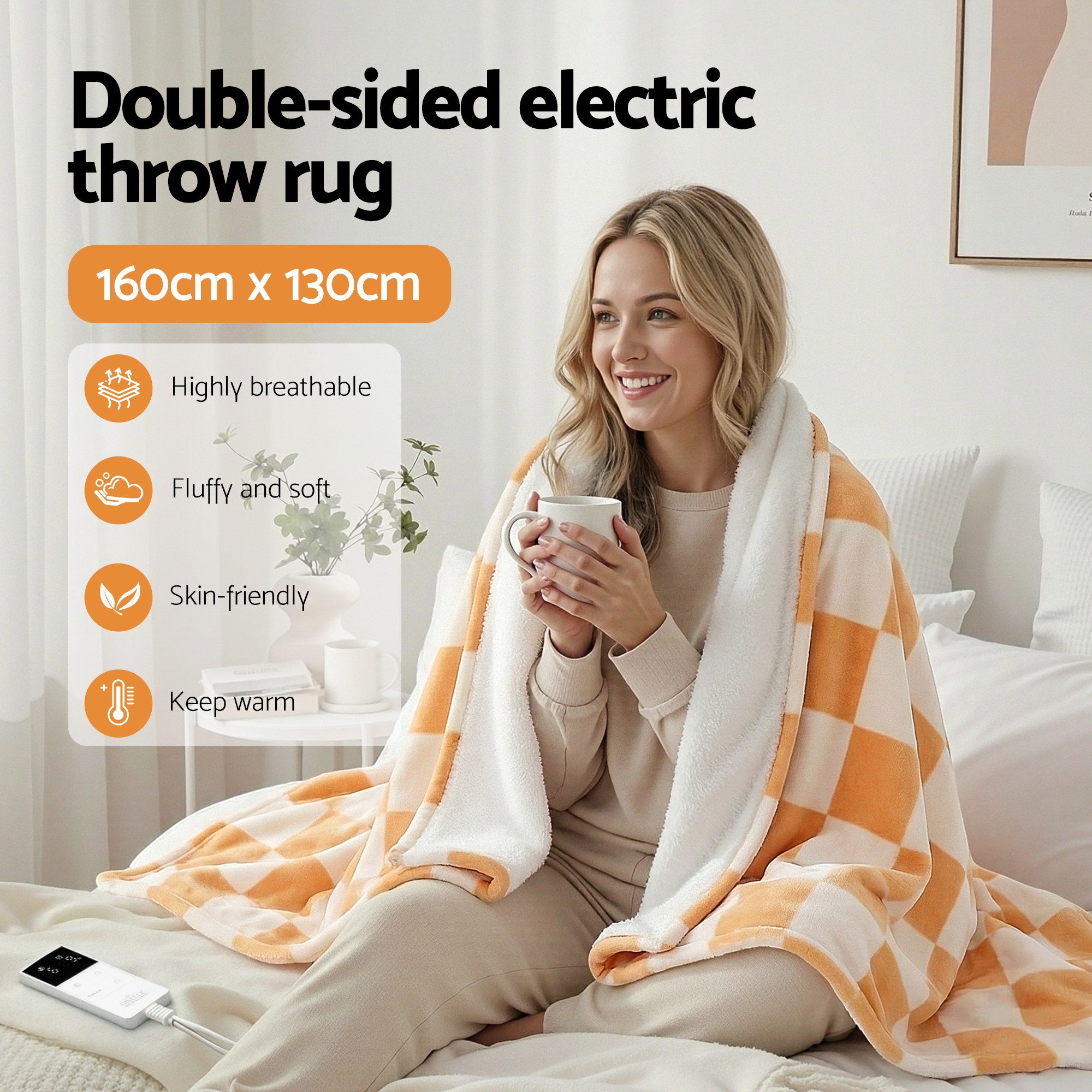 Giselle Electric Throw Rug Dual Side Fleece Flannel Heated Blanket Yellow — image 5