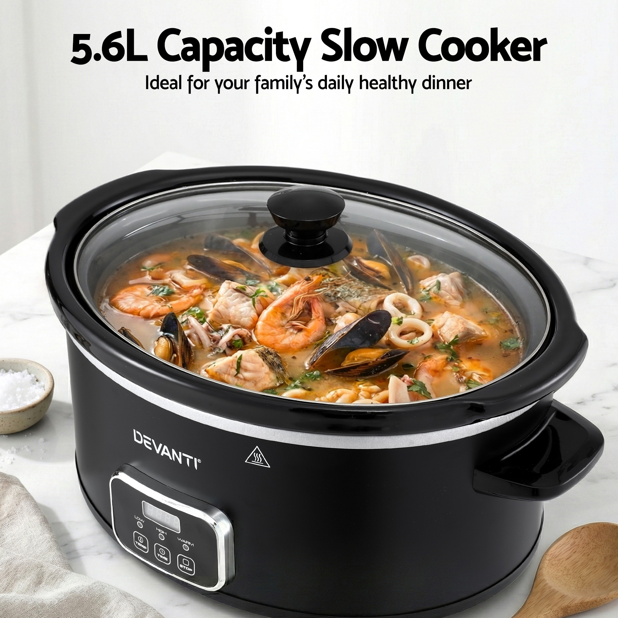 Devanti 5.6L Slow Cooker Electric Multi Cooker with 3 Heat Settings and Keep Warm Function — image 5