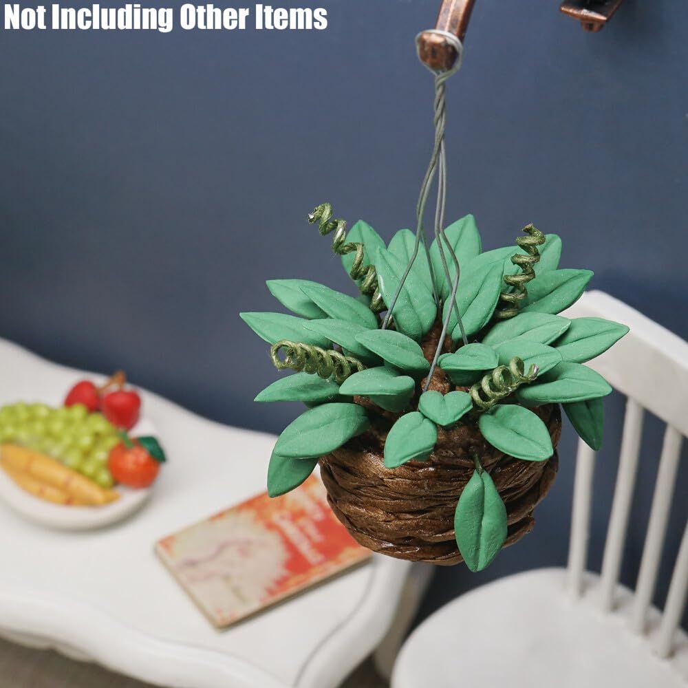 1/12 Miniature Hanging Plants Mini Tiny Potted Plant Miniatures Dollhouse Decoration Accessories Doll House Accessory, Dark Green — image 4