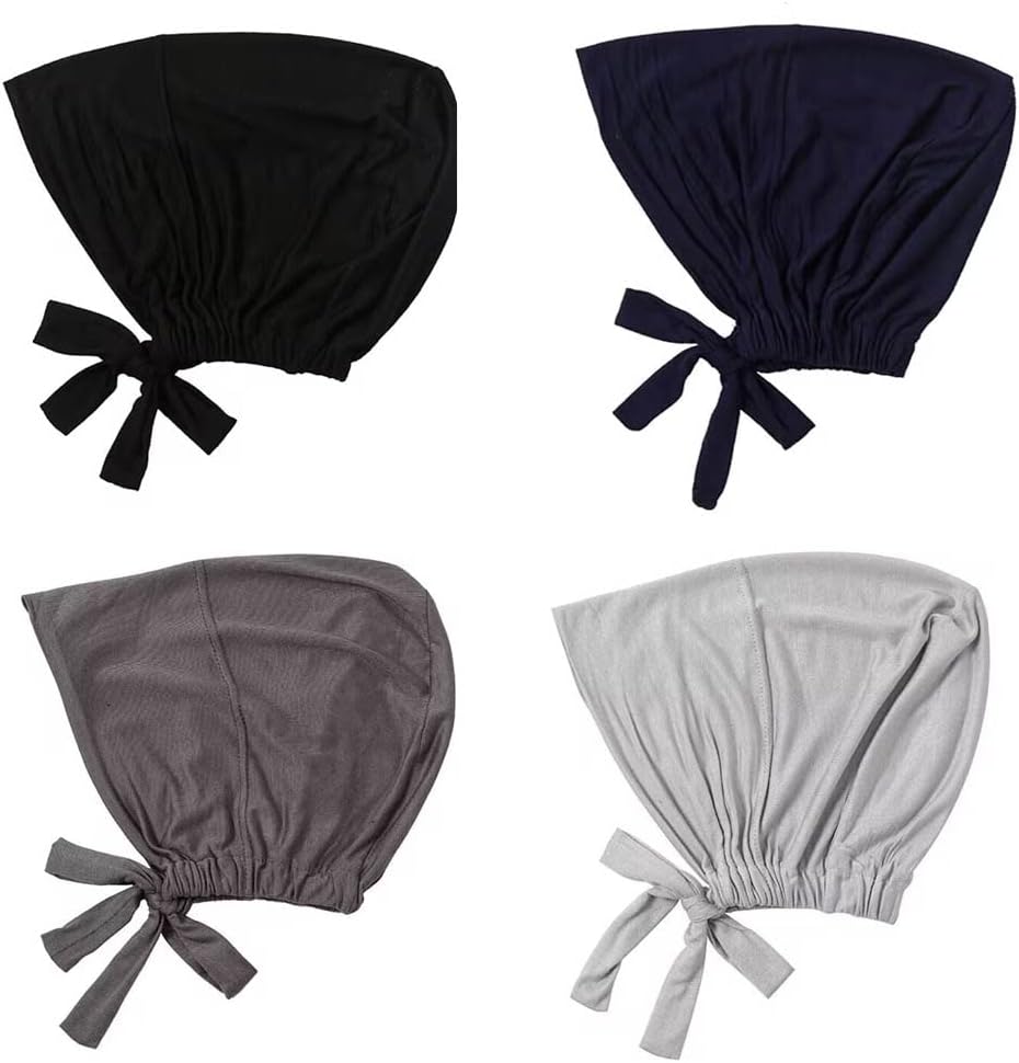 4 Pcs Women Hijab Undercap Muslim Inner Beanies Cap with Tie Back Closure Adjustable Underscarf Hat Chemo Turban Cap — image 2