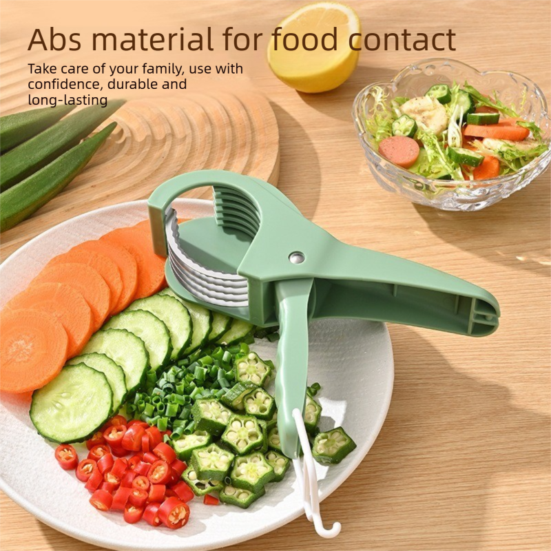 Green Multifunctional Fruit and Vegetable Slicer - Stainless Steel Blades, ABS Handle - One-Press Uniform Slicing for Banana, Cucumber, Ham, Kitchen โ image 2