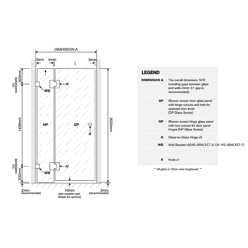 110x80cm Corner Frameless Shower Screen – Black F-Brackets with SS Hinges for Contemporary Bathrooms — image 5